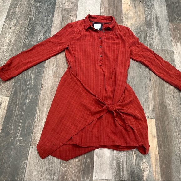 Maeve from Anthropologie Bloomsbury Tie Shirt Dress Women's 4 Rust Terra Cotta - Picture 6 of 10